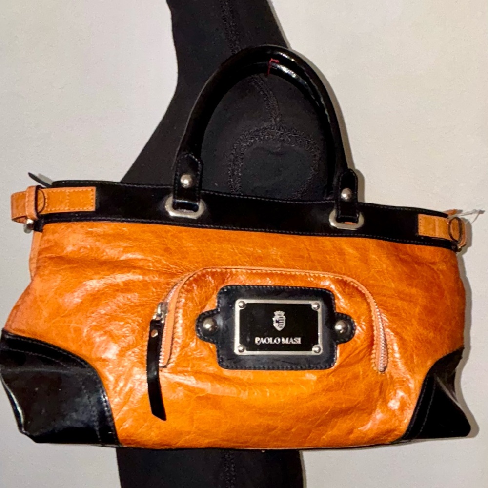 Paolo Masi Orange and Black Leather Shoulder Bag